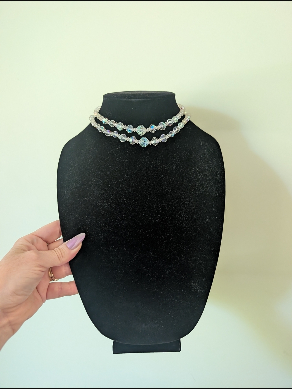 Aurora Crystal Bead Double Strand Choker Necklace - Clear